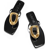 GotSoft Women's Flat Sandals Square Toe Metal Decoration Flip Flops Shoes | Comfortable Beach Slip on Flats Summer Casual Slide Shoes for Vacation Party Street and Daily Wear