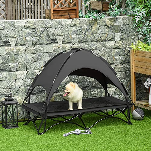 PawHut 46" Elevated Dog Bed with Canopy, Foldable Raised Pet Cot with