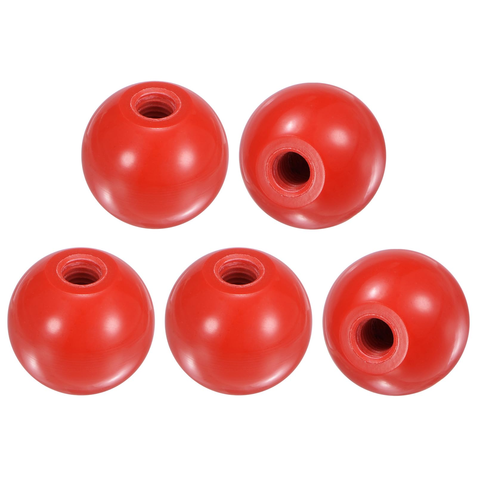 M METERXITY 5-Pack Threaded Ball Knobs, M8 Female Thread 30mm Dia. Thermoset Ball Knob for Lathe/Machine/Lawn Mowers, Round Phenolic Lever Handle [Red]