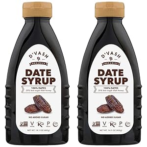 D'vash Date Syrup 2 Pack, Superfood Sugar Substitute Made 100% from Dates, Vegan, Gluten Free Liquid Sweetener, No Added Sugar, Paleo, Non-GMO, Kosher, 14.1 oz Squeeze Bottles