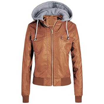 leather jacket with hoodie women's