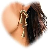 Handmade Irregular Waterdrop Earrings for Women Geometric Rectangle Gold Stud Earrings Hammered Chunky Statement Square Earrings Melting Liquid Asymmetrical Earrings Jewelry for Girls Gifts