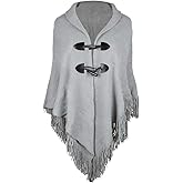Iristide Women's Loose Cloak Poncho With Stylish Trumpet Button,Pullover Wrap