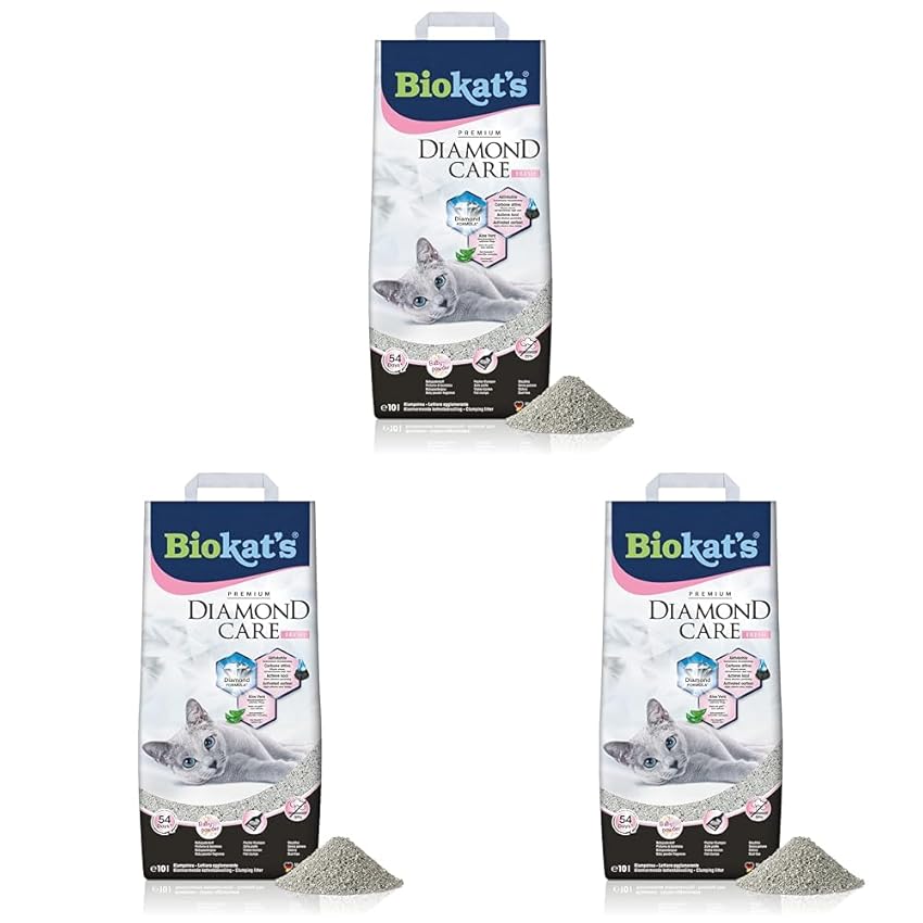 Biokat's Diamond Care Fresh profumata, Lettiera per Gatti a Grana fine con Carbone Attivo e Aloe Vera