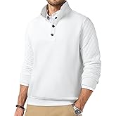 Dokotoo Men Quilted Sweatshirts for Men Quarter Button Pullover Sweater Casual Mock Neck Thermal Fleece Pullover Sweatshirt