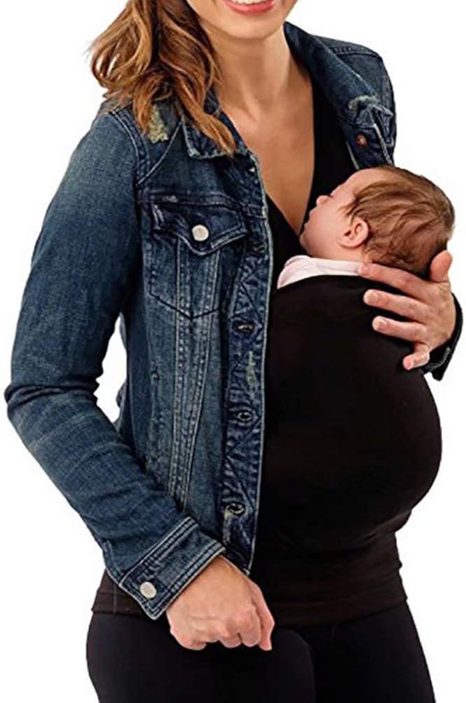 Frecoccialo Debardeur Kangourou Pour Maman Et Bebe T Shirt Porte Bebe V Col Couleur Uni Pere Et Mere Taille Grande Femme T Shirts Tops Et Chemisiers