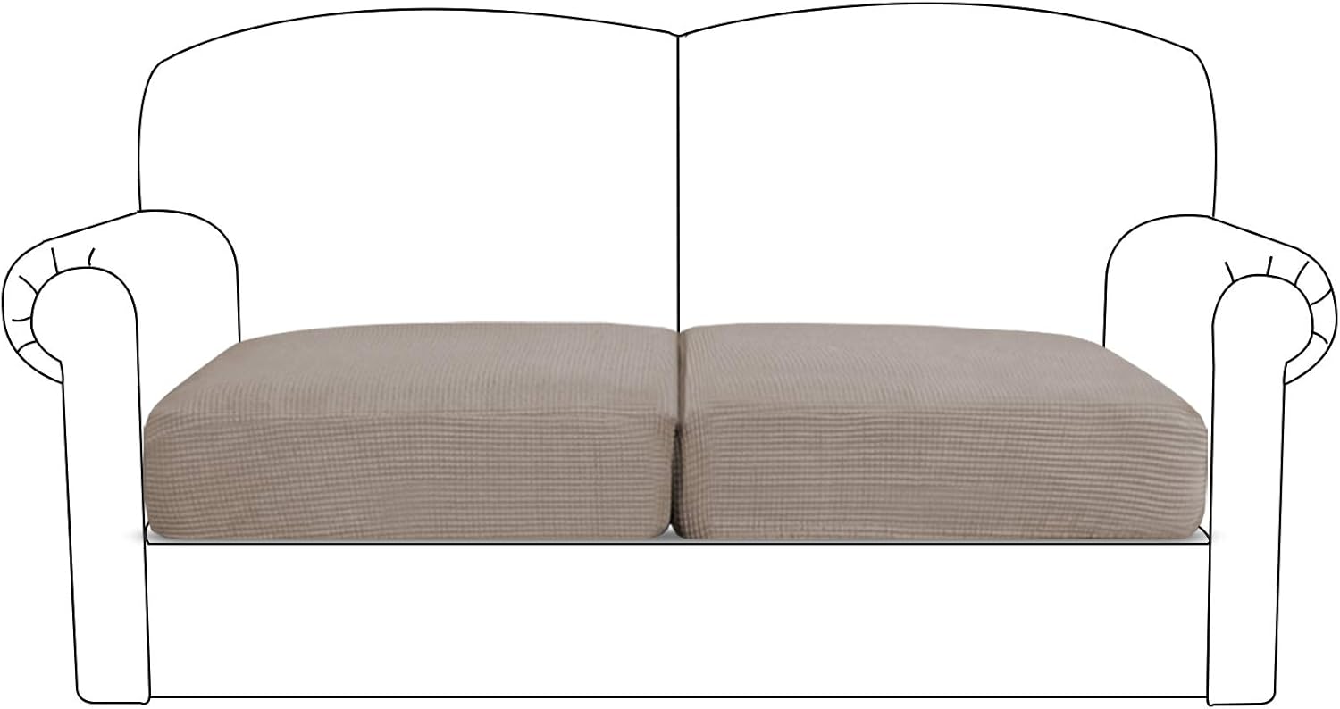 BellaHills Stretch Sofa Seat Cushion Cover Sofa Couch Cushion Furniture Protector Sofa Slipcover with Elastic Bottom Spandex Jacquard Fabric Small Checks(2 Pieces
