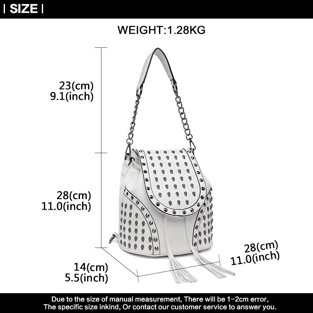 Miss Lulu Small Gothic Skulled Backpack Handbags for Women Shoulder Rucksuck with Chain Faux Leather Studded Embossed Skulls Tassels for Travel School - Image 5