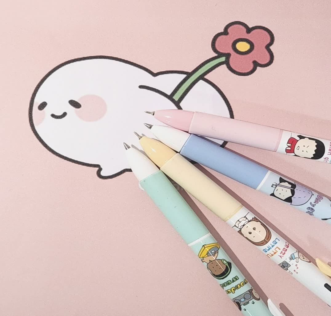 JOKUNA Xeno Cute Slim Ballpoint Pen 0.38mm(yellow, pink)/0.5mm(Sky Blue, Mint) 3 Colors Assorted pens and Stickers Memo Pads in Pouch, Made in Korea (4)