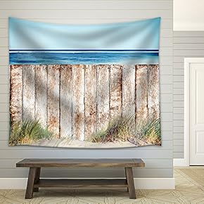 Wooden Fence by The Beach - Fabric Wall Tapestry Home Decor - 51x60 inches