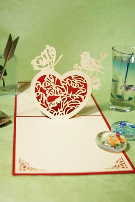 Amazon Popup Card ドットコム ギフト用グリーティングカード 立体ポップアップ 小鳥と蝶とハートのカード L 006 グリーティングカード 文房具 オフィス用品