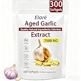 Elare Aged Garlic Extract Capsules 7500mg Odorless - 300 Count, Garlic Supplement, 2-Year Matured - for Heart & Immune Support, Non-GMO, Gluten-Free, Vegetarian