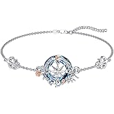 Midari Birth Flower/Heart/Compass/Black Cat/Celtic Heart Bracelet 925 Sterling Silver Healing Crystals Bracelet Flower Bracelet Jewelry Gift for Women Mom