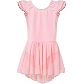 MdnMd Ballet Leotards for Girls Toddler Dance Ballet Leotard with Skirt Ballerina Dresses Tutu Outfits Flutter Sleeve