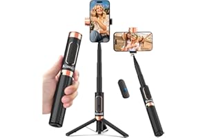 Kinwald Selfie Stick Tripod for iPhone & Android, Portable Phone Tripod Stand with Bluetooth Remote, One-Click Open, Compact & Lightweight, All-in-1 for Vlog/Travel/Photography (Black)