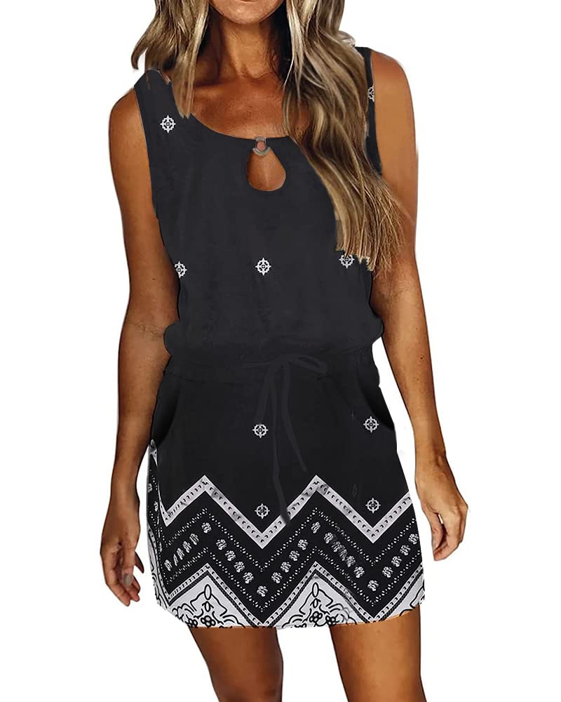 Photo 1 of SAUKOLE Women 2025 Summer Sleeveless Tank Dresses Crew Neck Short Casual Cute Floral Print Beach Sundress Mini Dress SIZE LARGE 
