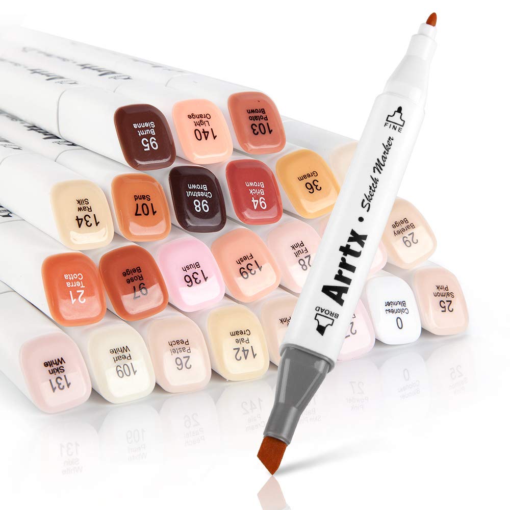 Skin Tone permanent Markers, 24 Colors Dual Tip Twin Marker Pens with