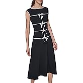 Karl Lagerfeld Womens Short Sleeve Scuba Crepe Wear to Work Midi Dress