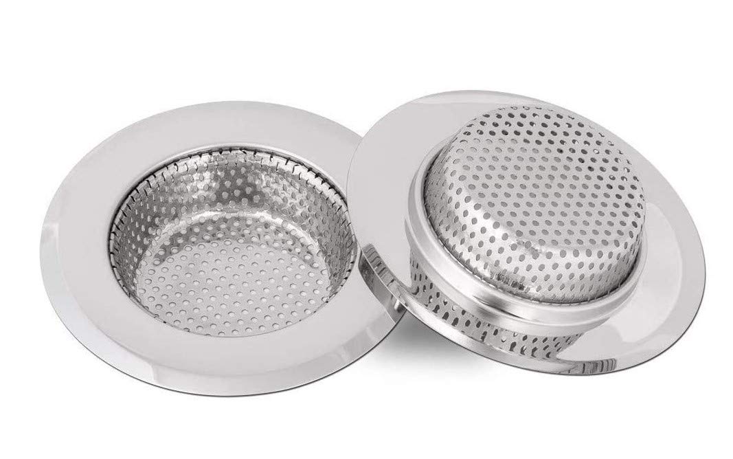 2pcs Kitchen Bathroom Sink Strainer, Stainless Steel Drain Filter, Prevent Clogging, Large Wide Rim Outer Diameter 4.5 Inch/11.3cm (Large Size)