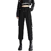 MEINVQIAOTI Black Cargo Pants for Women Street Hip-hop Loose Feet Straight Casual Goth Pants for Women