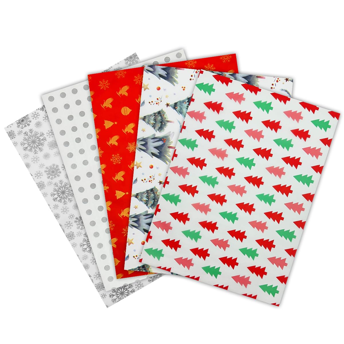 Christmas Tissue Paper for Gift Wrapping - Green White Festive Design 25 Sheets 5 Different Pattern Tissue Paper 50 x 35cm for Christmas Craft Gift Wrapping