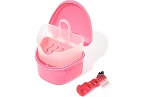 Y-Kelin Denture Bath Box And Denture Brush Denture&Retainer Set Cleaner (pink)