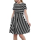 GORLYA Girls Short Sleeve Floral Print Casual Fit and Flare Party Dress with Pockets 4-12 Years