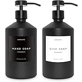 Luxury Glass Soap Dispenser Set of 2 - Elegant Glass Bottles with Matte Black Pumps, Ideal for Kitchen and Bathroom for Hand and Dish Soaps