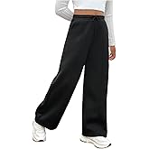 Milumia Girl's Wide Leg Sweatpants Drawstring Elastic Waist Loose Casual Pants with Pockets