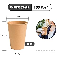 Lamosi 100 Count 12 oz Kraft Paper Cups, Disposable