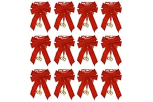 BLACK DUCK BRAND Set of 12 Red Velvet 20" x 9" Festive Holiday Christmas Bows with Bells - Perfect as Tree Ornaments - Tree Filler - Decorative Ornaments - Perfect for Preparing for The Holidays!