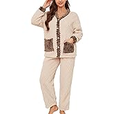U2SKIIN Women's Plush Fleece Pajama Set,Soft Jacquard Pajamas for Women Cozy Lounge Sleepwear