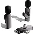 2 Pack Wireless Mini Lavalier Lapel Microphone for iPhone,Android Phone(2 in 1) - 65ft Cordless Clip on Dual Mics with Noise Reduction 6H Working Time for Video Recording Vlogging, YouTube,(Black)