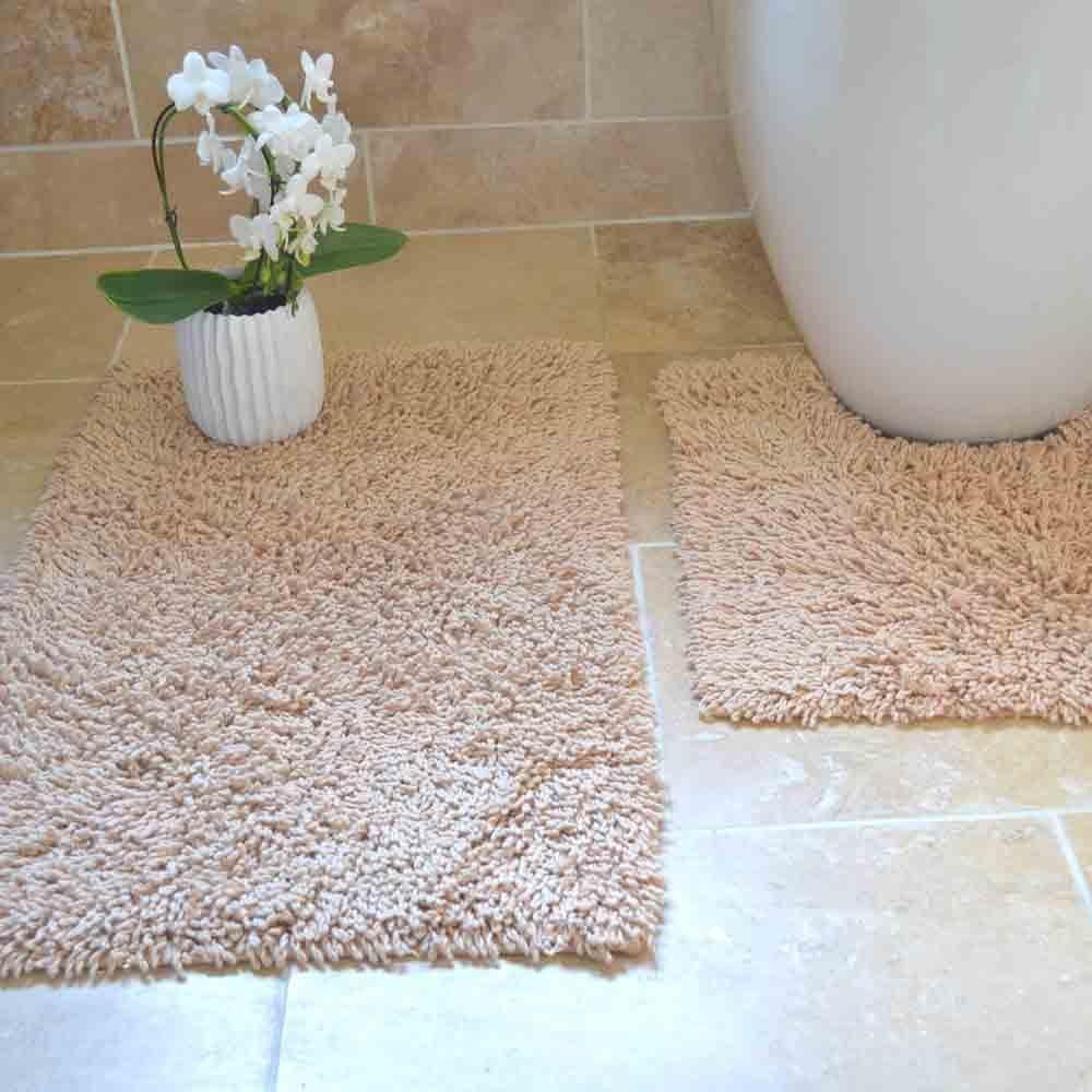 Cotton Twist Beige Coffee 100% Cotton Luxury Heavy 2 Piece Bath Mat Pedestal Set (Standard), Biscuit, 20 x 32 cm (Rectangular)