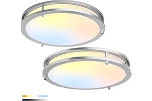 SUPERDANNY 36W LED Flush Mount Ceiling Light Fixture, 13 Inch Modern Ceiling Lamp, 3000K/3700K/4500K/5100K/6000K Dimmable Ceiling Lights for Bedroom Kitchen Hallway Bathroom (Brushed Nickel, 2 Pack)