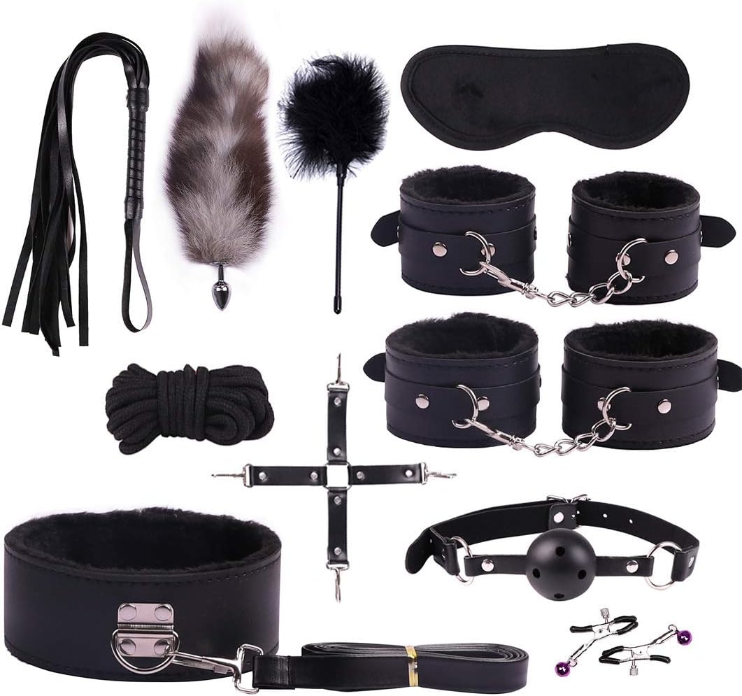 Binding Bundled Set Suit Plush Yoga Long Leather 11Pcs 5 Colors BSDM Gear Sēxy Kit Blindfold Hāndcuff Whip SM Cosplay Queen Rëštrâîňtš for Lover Beginner Funny Toys Passionate Moment