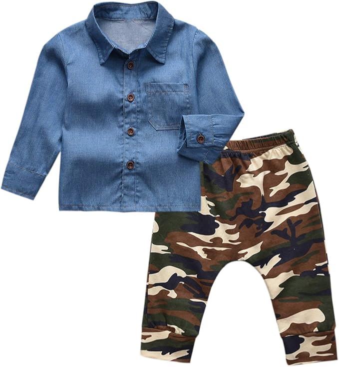 denim shirt camo pants