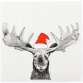 Restaurantware-13 Inch Paper Luncheon Napkins, 20 Holiday Moose Design Printed Napkins - 3-Ply, Textured Edges, White Paper D