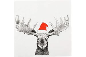 Restaurantware-13 Inch Paper Luncheon Napkins, 20 Holiday Moose Design Printed Napkins - 3-Ply, Textured Edges, White Paper D