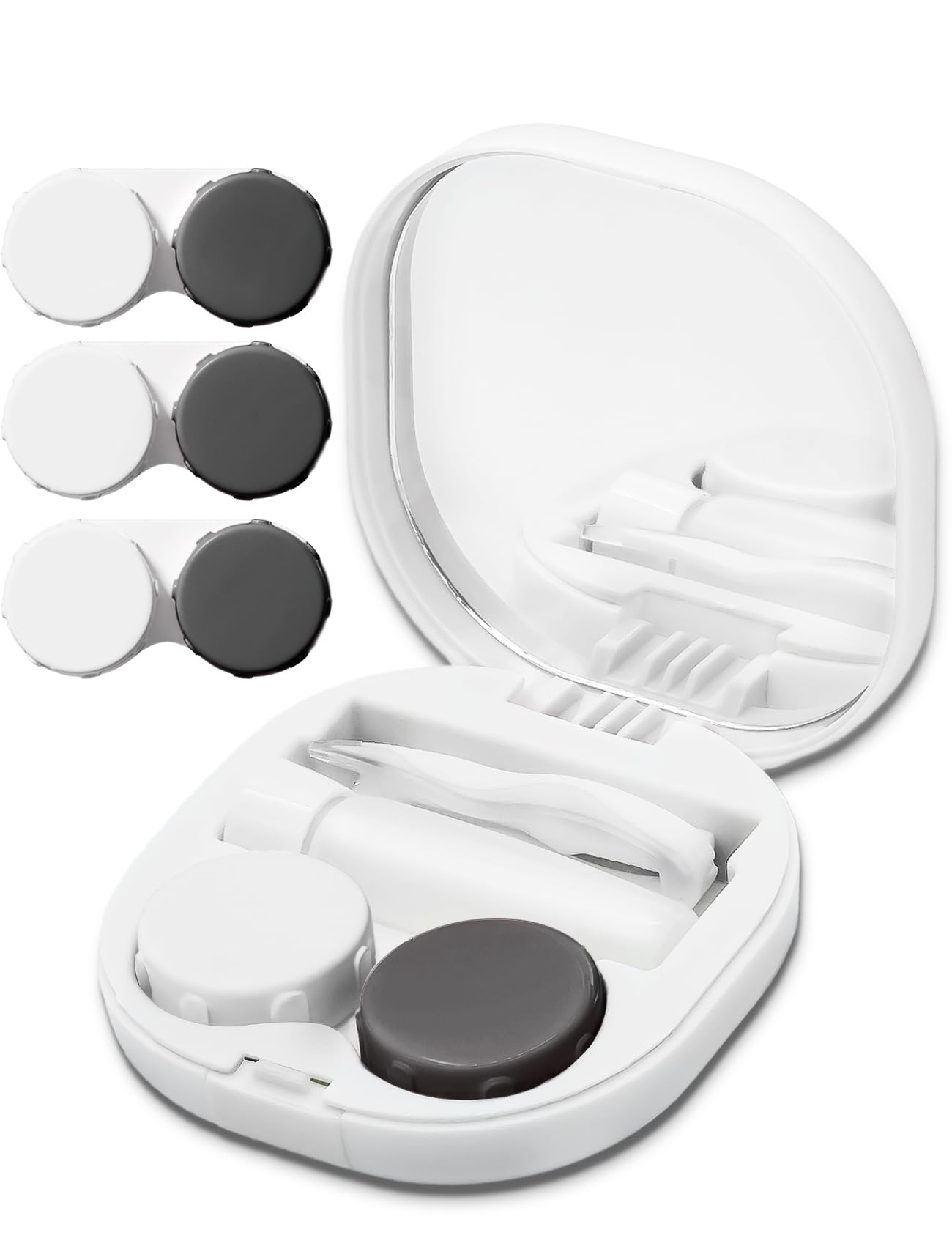 Photo 1 of Contact Lens Case, Portable Contact Case with Contact Lens Applicator Tool and 3pcs Extra Solution Soaking Cases for Daily Vision Care and Outdoor Use, Travel Size (White)