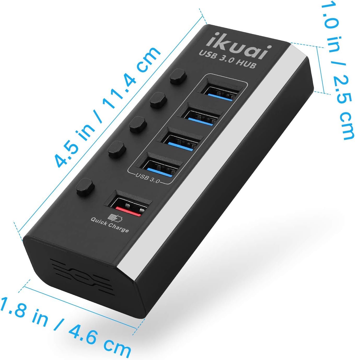 Powered USB Hub ikuai 5 Port USB Hub 3.0 Splitter with 4 Port USB Hub +1 USB Fast Charging Port, USB Extender Hub with 24W (12V/2A) Power Adapter and Individual On/Off Switches: Computers & Accessories