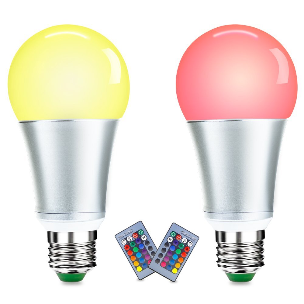 LUXJET LED Ampoules de couleur,10W E27 RGBW Ampoule Led,Changement de Couleur Télécommande, Dimmable RGB+lumière du jour Blanc(6500K)[Classe énergétique A+] (2er Pack)