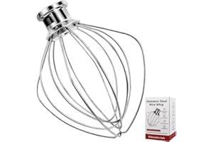 COWBRIGHT Whole Stainless Steel K45WW Whisk Attachment for KitchenAid 4.5-5 Tilt-Head Mixer, Dishwasher Safe Wire Whip for Kitchen Aid