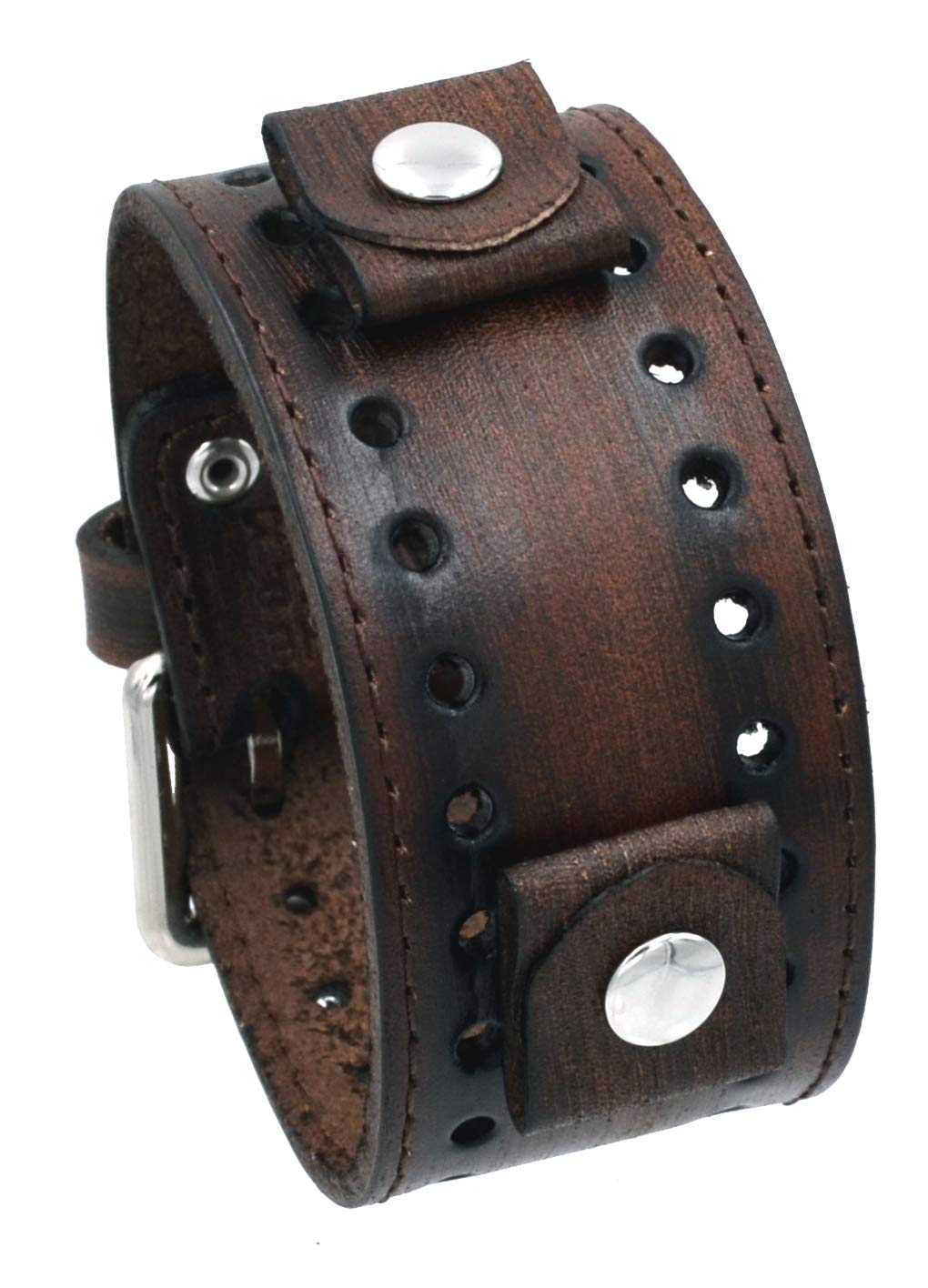 Nemesis FSB-B Distressed Wash Out Brown Wide Leather Cuff Wrist Watch Band