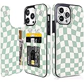 Obbii Compatible with iPhone 13/12 Pro Max Case Wallet with Card Holder, Flip PU Leather Built-in Card Slots, Kickstand and Shockproof Case for iPhone 13 Pro Max 6.7 Women Men (Green Checkerboard)