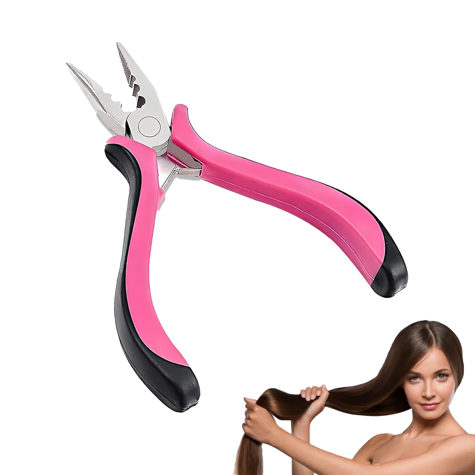 Hair Extension Pliers, Mini Pliers with 3-Hole for Hair Extensions Apply and Remove, Nano Beads Hair Extensions Tool for Nano Ring Hair Extensions and Micro - Pink