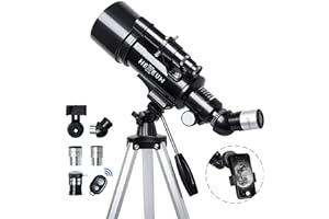 HEXEUM Telescope 70mm Aperture 500mm - for Kids & Adults Astronomical Refracting Telescopes AZ Mount Fully Multi-Coated Optics, with Diagonal Mirror Phone Adapter, Carrying Bag, Wireless Remote Black