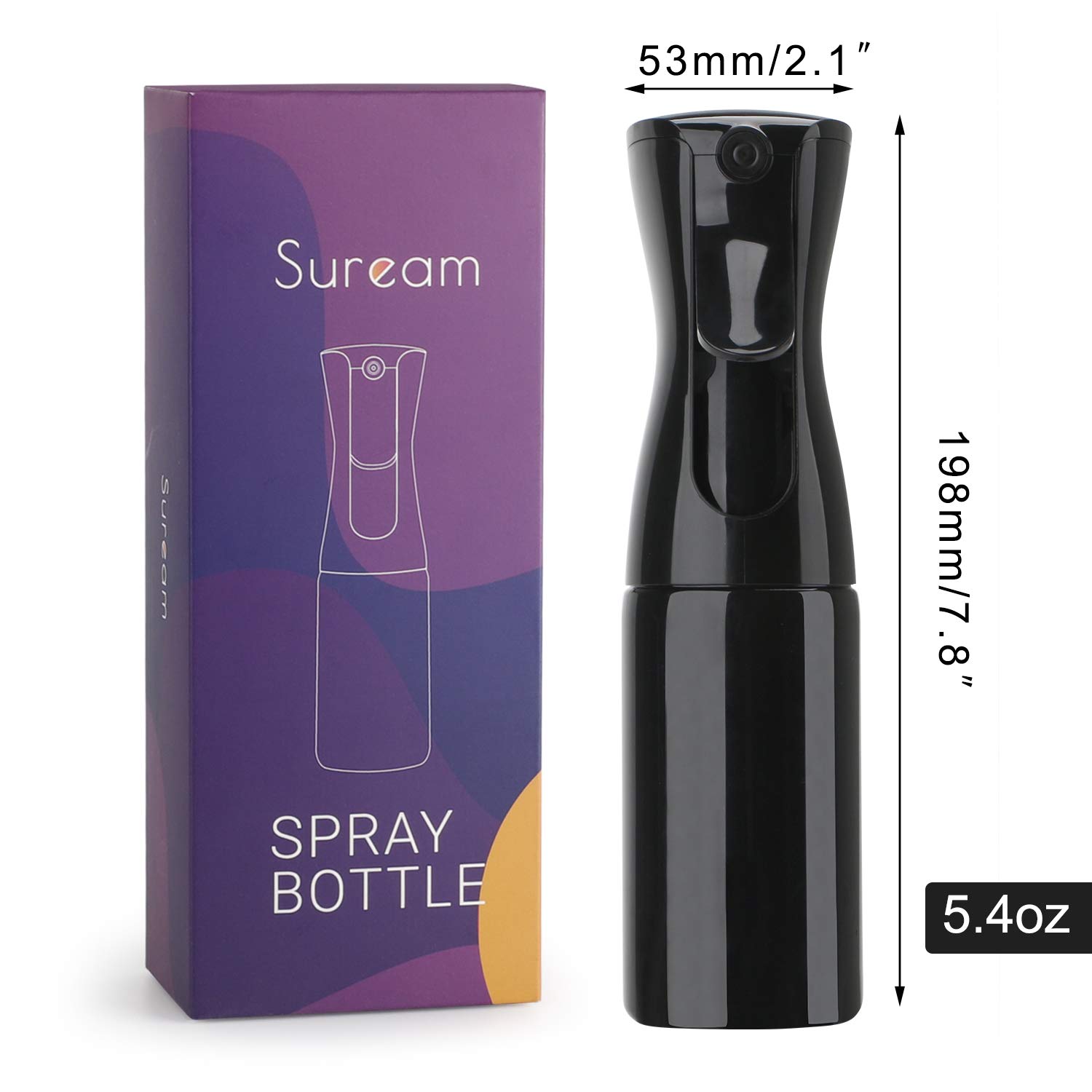 Mist Bottles for Hair, Suream 5.4oz/160ml Black Continuous Mist Spray Mister for Curly Hair, Empty Plastic Refillable Water Houseplant Sprayer for Salon Use, Planting, Gardening, Ironing and Cleaning : Beauty