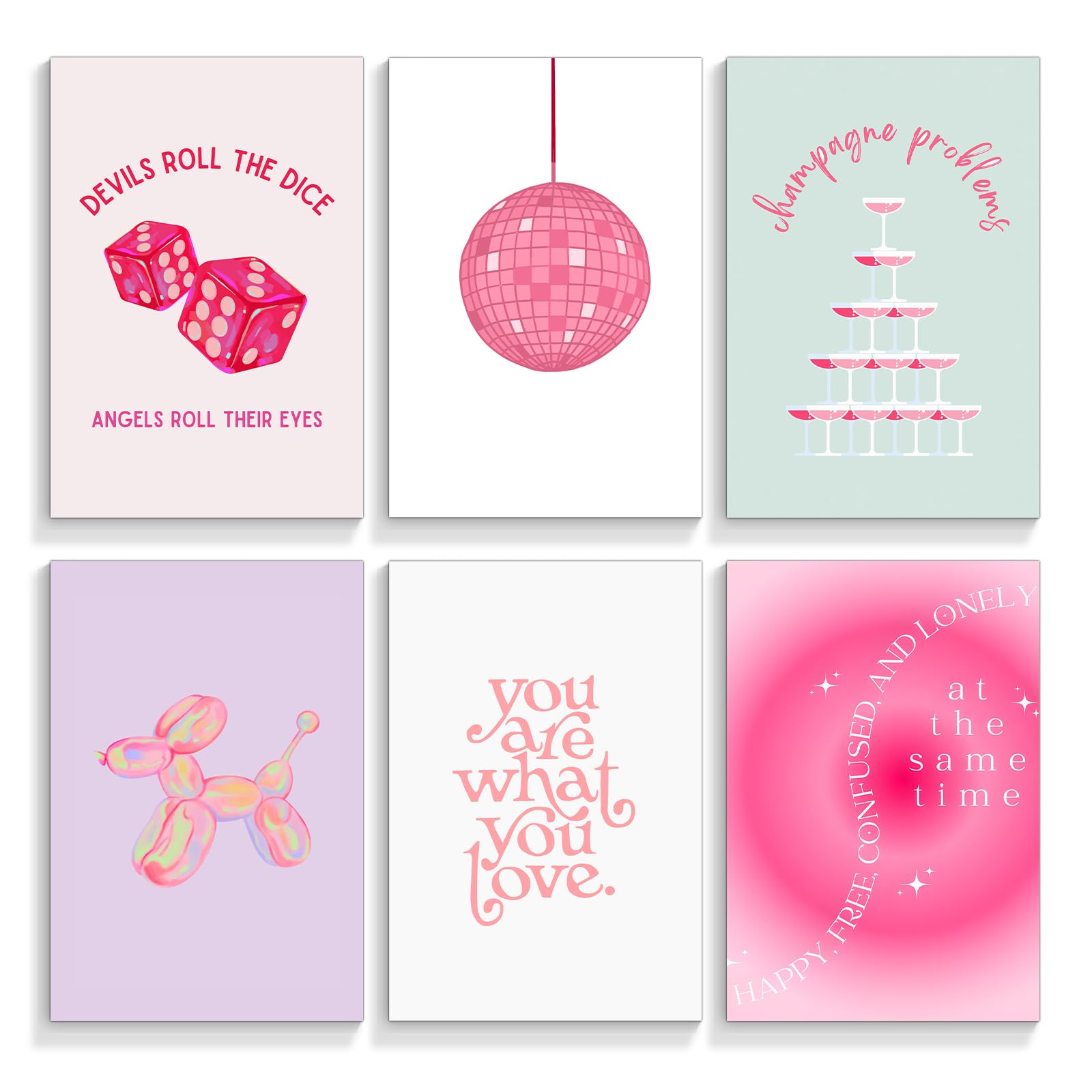 Prinajssiad 6 Piece Pink Preppy Posters for Room Aesthetic, 8x10in Folklore Taylor Affirmations Poster Canvas Wall Art, Singer Champagne Problems Prints, Girl Bedroom Dorm Wall Collage Unframed