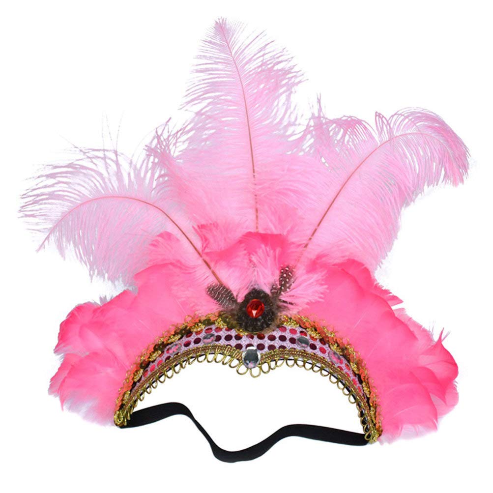 FRCOLOR Feather Headband Vintage Fascinator Carnival Headpiece Party Masquerade Pageant Show Headdress (Pink)